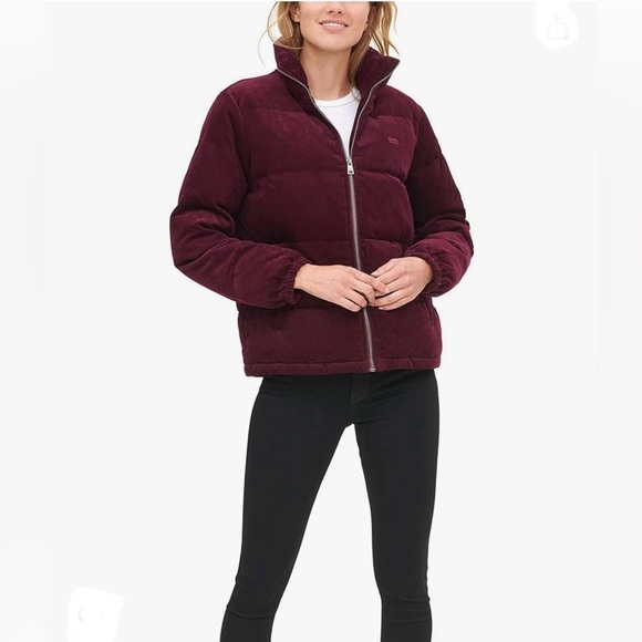 Levi's Women's Zoe Corduroy Puffer Jacket Burgundy Wine Corduroy - Picture 1 of 14